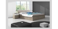 Lit adulte 180x200 avec tiroirs intégrés - Collection EOS. Coloris chêne clair et blanc