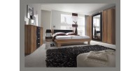 Lit adulte 160x200 collection IRINA. Chevets intégrés. Coloris Red Wallnut et noir