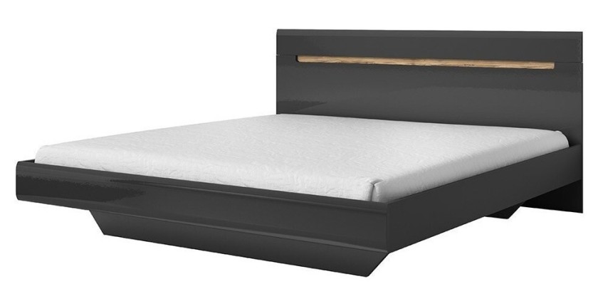 Lit adulte design 160x200 collection LUCIA. Coloris gris et chêne