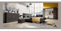 Lit adulte design 160x200 collection LUCIA. Coloris gris et chêne