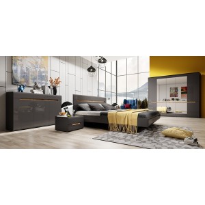 Lit adulte design 160x200 collection LUCIA. Coloris gris et chêne
