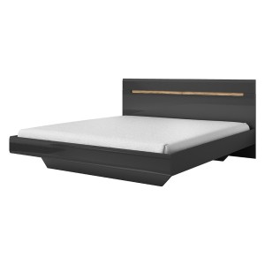 Lit adulte design 180x200 collection LUCIA. Coloris gris et chêne