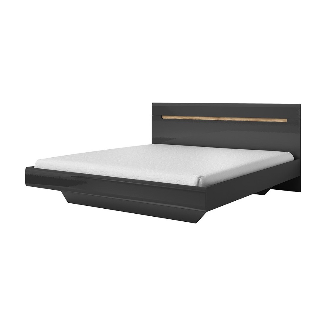 Lit adulte design 180x200 collection LUCIA. Coloris gris et chêne