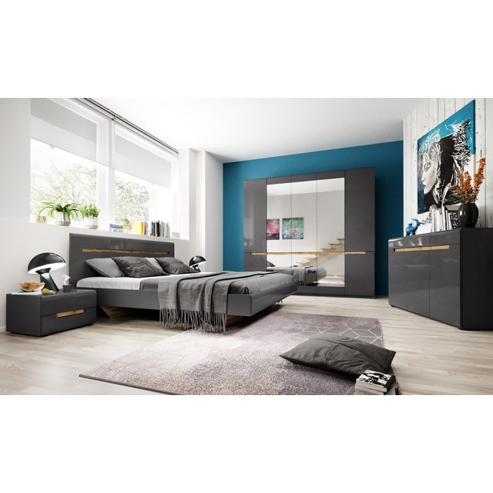 Lit adulte design 180x200 collection LUCIA. Coloris gris et chêne