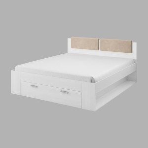Lit adulte 160x200 avec tiroirs intégrés - Collection FLOYD. Coloris blanc effet bois
