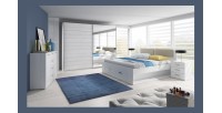 Lit adulte 180x200 avec tiroirs intégrés - Collection FLOYD, Coloris blanc effet bois