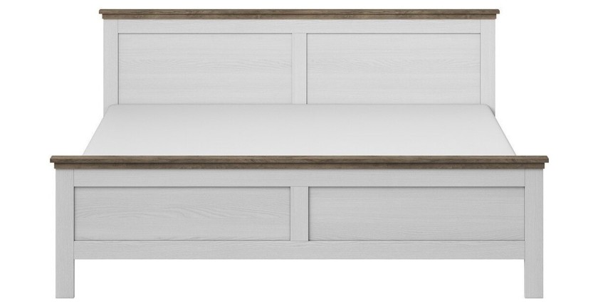 Lit adulte 160x200 collection ASSIA. Coloris blanc et  finitions aspect chêne
