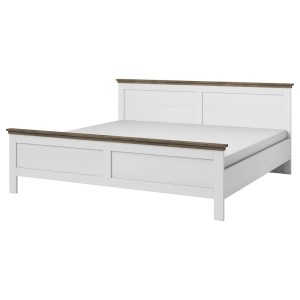 Lit adulte 180x200 collection ASSIA. Coloris blanc et finitions aspect chêne
