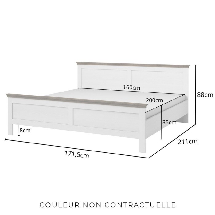 Lit adulte 160x200 collection ASSIA. Coloris vert kaki et finitions aspect chêne