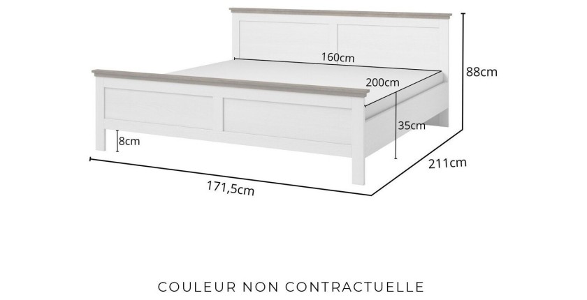Lit adulte 160x200 collection ASSIA. Coloris vert kaki et finitions aspect chêne