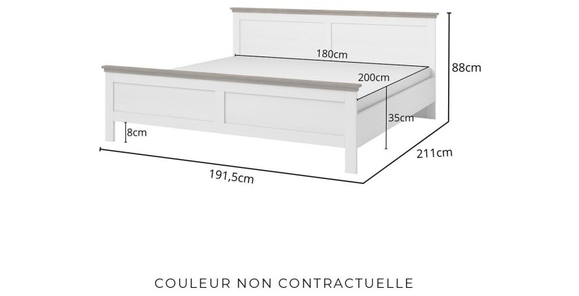 Lit adulte 180x200 collection ASSIA. Coloris vert kaki et finitions aspect chêne