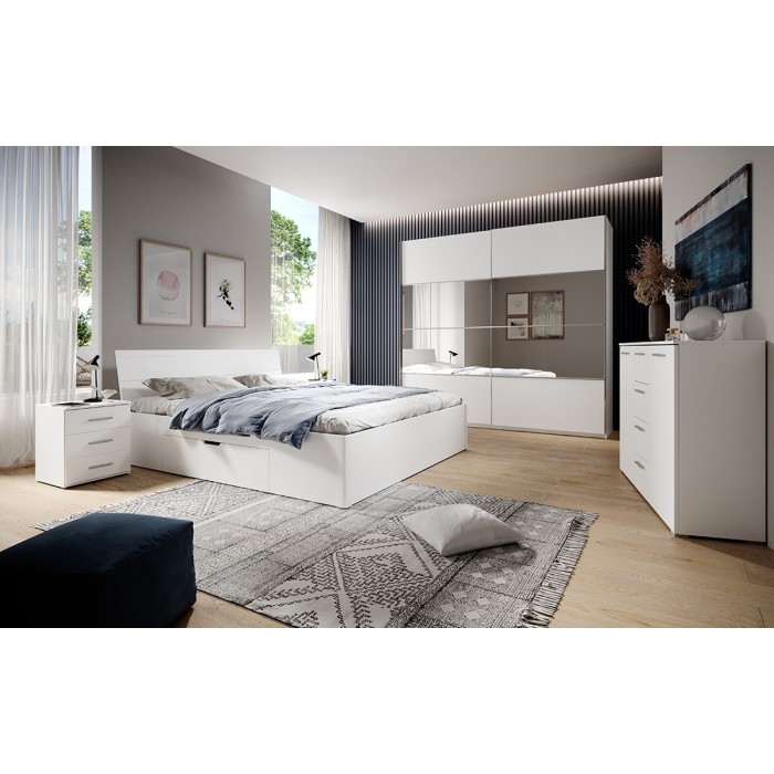 Lit adulte 160x200 avec tiroirs intégrés - Collection EOS. Coloris blanc mat