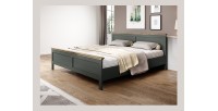 Lit adulte 140x200 collection ASSIA. Coloris vert kaki et finitions aspect chêne