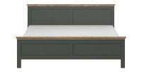 Lit adulte 140x200 collection ASSIA. Coloris vert kaki et finitions aspect chêne