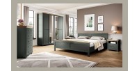 Lit adulte 140x200 collection ASSIA. Coloris vert kaki et finitions aspect chêne