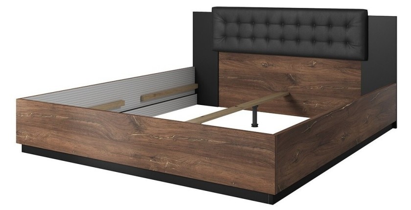 Lit 180x200 coloris chêne foncé et noir collection FOX