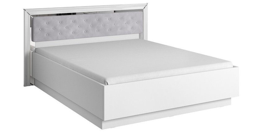 Lit adulte 160x200 collection DOHA. Coloris blanc et argent