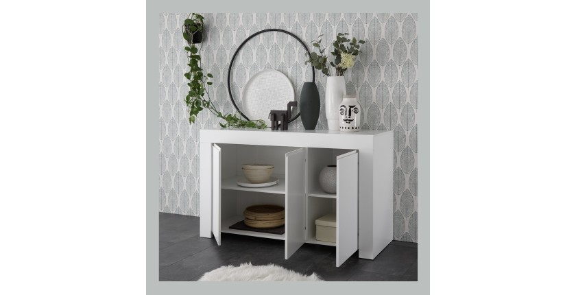 Buffet 3 portes, collection ZEFIR, coloris blanc mat, idéal pour votre salon ou salle à manger