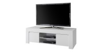 Meuble TV 2 portes, collection ZEFIR, coloris blanc mat, idéal pour un salon tendance et moderne