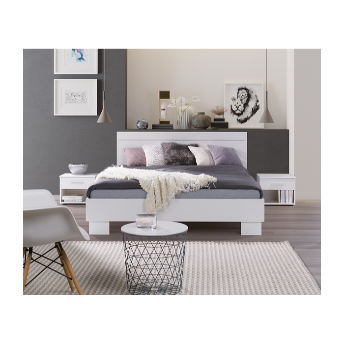 Chambre à coucher complète COMOS. Lit 160X200 avec sommier, garde robe 200cm, chevets, commode.
