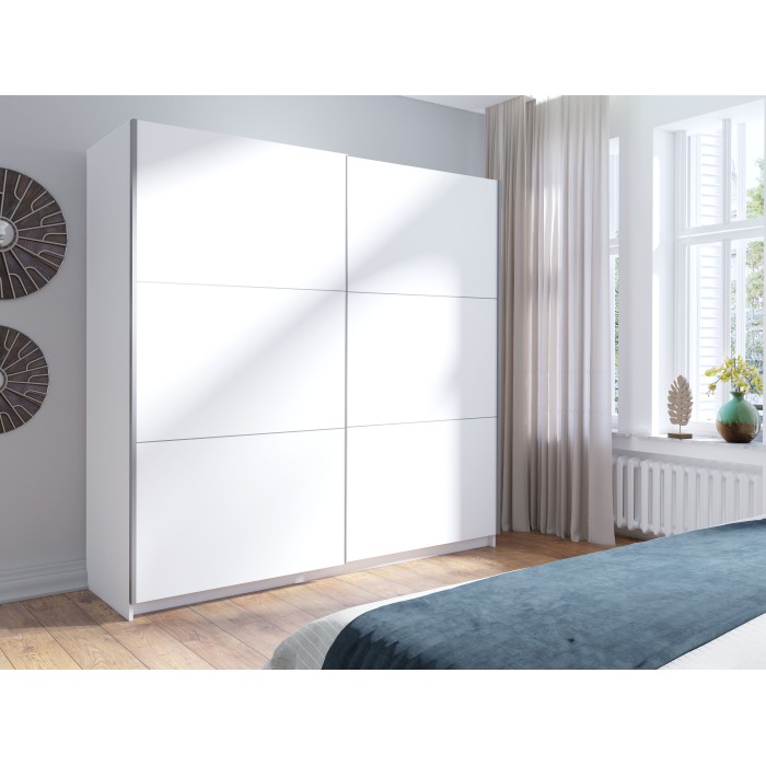 Chambre à coucher complète COMOS. Lit 160X200 avec sommier, garde robe 200cm, chevets, commode.