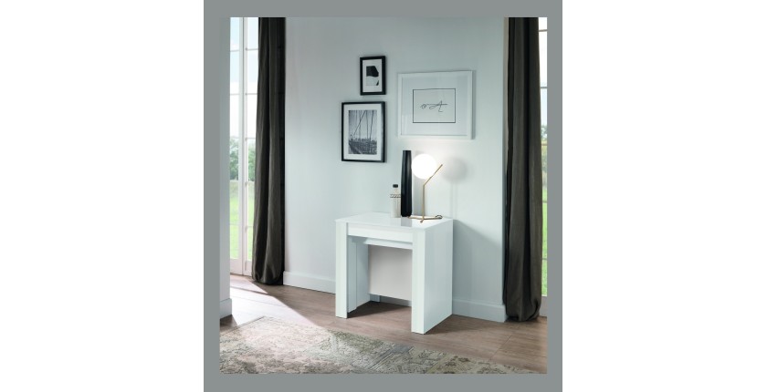 Console extensible, Collection NOSOL, couleur blanc laqué brillant, dimensions 54x78cm