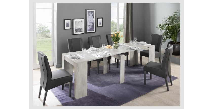 Console extensible, Collection NOSOL, couleur blanc effet bois, dimensions 54x78cm