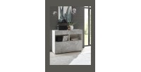 Buffet 1 tiroir et 1 porte abattante, collection SULTANO, coloris blanc effet béton, idéal pour votre salon