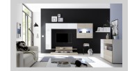Buffet 1 tiroir et 2 portes, collection KALO, coloris blanc et chêne clair, idéal dans votre salon