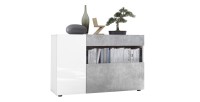 Buffet 1 tiroir et 2 portes, collection KALO, coloris blanc effet béton, idéal dans votre salon