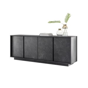Buffet 4 portes, collection COLOMARMO, coloris noir effet marbre, idéal dans votre salon ou salle à manger