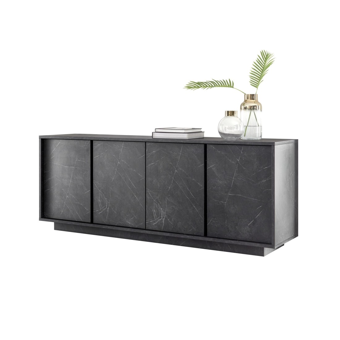 Buffet 4 portes, collection COLOMARMO, coloris noir effet marbre, idéal dans votre salon ou salle à manger