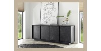 Buffet 4 portes, collection COLOMARMO, coloris noir effet marbre, idéal dans votre salon ou salle à manger