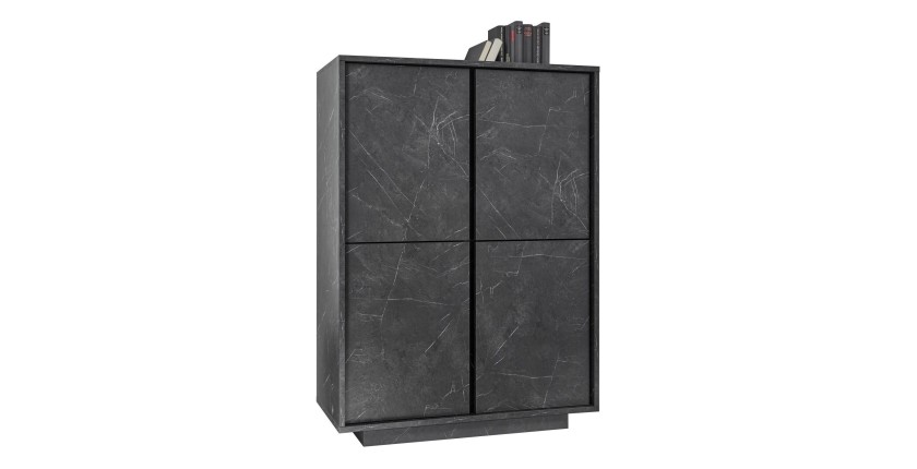 Argentier 4 portes, collection COLOMARMO, coloris noir effet marbre, idéal dans votre salon ou salle à manger