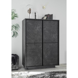 Argentier 4 portes, collection COLOMARMO, coloris noir effet marbre, idéal dans votre salon ou salle à manger