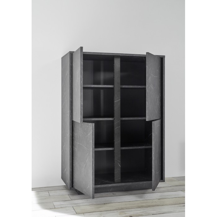 Argentier 4 portes, collection COLOMARMO, coloris noir effet marbre, idéal dans votre salon ou salle à manger