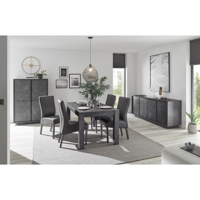 Argentier 4 portes, collection COLOMARMO, coloris noir effet marbre, idéal dans votre salon ou salle à manger