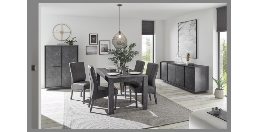 Argentier 4 portes, collection COLOMARMO, coloris noir effet marbre, idéal dans votre salon ou salle à manger