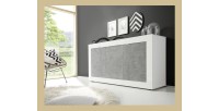 Buffet 3 portes, collection CISA, coloris blanc et gris effet béton, idéal pour votre salon ou salle à manger