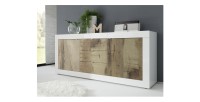 Buffet 2 portes et 3 tiroirs, collection CISA, coloris blanc et chêne clair