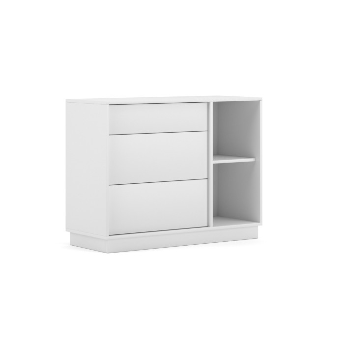 Commode design EVO, 100cm, 1 tiroir et 2 portes, coloris blanc mat