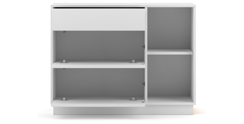 Commode design EVO, 100cm, 1 tiroir et 2 portes, coloris blanc mat