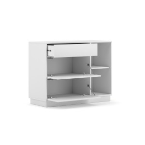 Commode design EVO, 100cm, 1 tiroir et 2 portes, coloris blanc mat