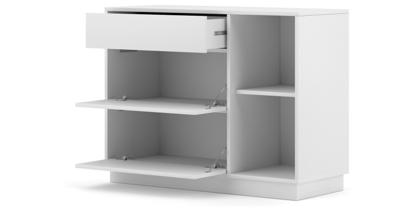 Commode design EVO, 100cm, 1 tiroir et 2 portes, coloris blanc mat
