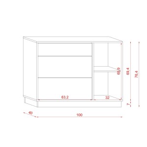 Commode design EVO, 100cm, 1 tiroir et 2 portes, coloris blanc mat