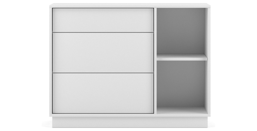 Commode design EVO, 100cm, 1 tiroir et 2 portes, coloris blanc mat