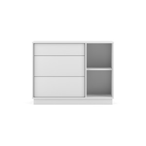 Commode design EVO, 100cm, 1 tiroir et 2 portes, coloris blanc mat