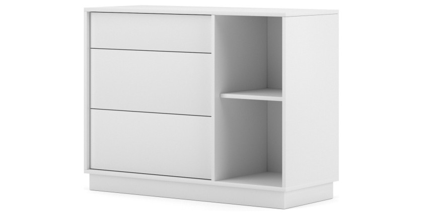 Commode design EVO, 100cm, 1 tiroir et 2 portes, coloris blanc mat