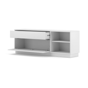 Meuble TV EVO 136cm, 1 porte, 3 niches et 1 tiroir, coloris blanc mat