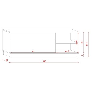 Meuble TV EVO 136cm, 1 porte, 3 niches et 1 tiroir, coloris blanc mat